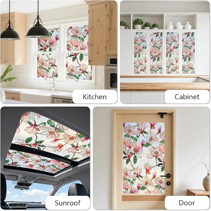 Kromapolis Window Privacy Film, Stained Glass Sticker Floral Window Clings - Image 5