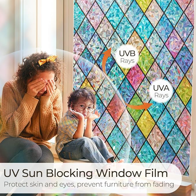 Windimiley Stained Glass Window Privacy Film:3D Rainbow Floral Decorative - Image 4
