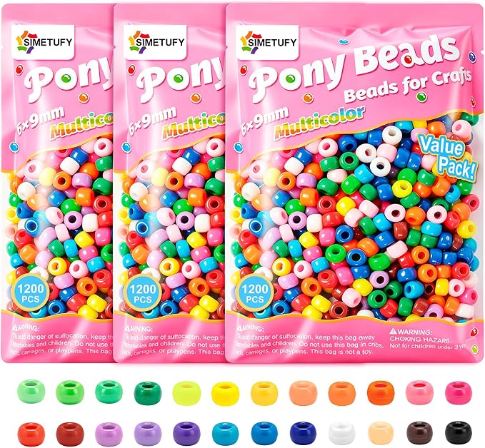 Simetufy 3600Pcs Pony Beads Bulk, 24 Assorted Colors Rainbow Plastic Beads by Simetufy