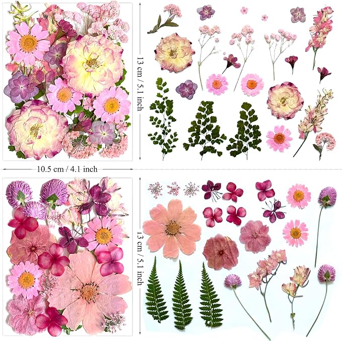132Pcs Pink Pressed Dried Flowers and Butterfly - Image 6