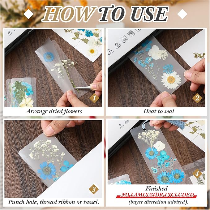 Fuyoooo 376 Pcs Pressed Flowers Bookmark Making Kit, DIY Bookmark Laminating - Image 4