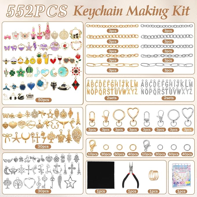 Zefy 552Pcs Charms Lip Gloss Keychain Making Kit, Including 214 Charms 24 Key - Image 2