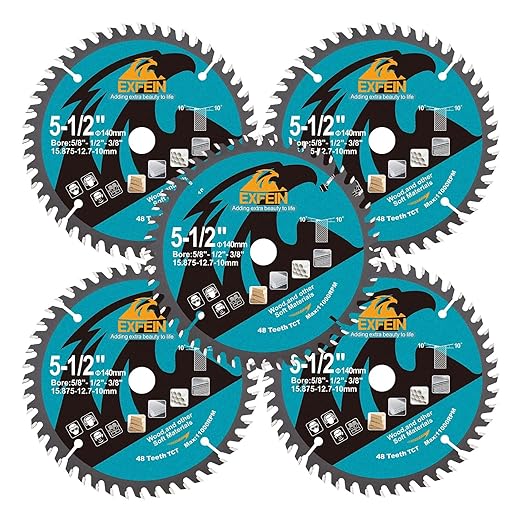 5-1/2 Inch Miter/Table Saw Blades 5pcs, 48 Teeth ATB TCT Fine Finish Wood Cutting Circular Saw Blade with 5/8 Inch Arbor