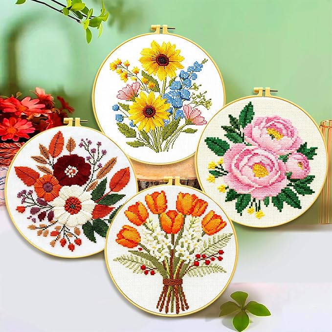 Zhenqing 4-Piece Floral Cross Stitch Kit - Image 2