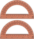 Zonon 2 Pcs 6 Inch Plastic Protractor Math Protractors 180 Degrees Angle Measurement, Translucent for Geometry Classroom Kid Student School Office Supplies(Brown)