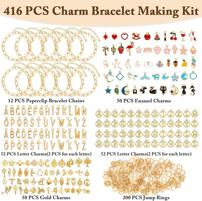 Flasoo 416 Pieces Gold Charm Bracelet Making Kit, Including Paperclip Chain - Image 2