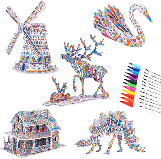 BEARUN 3D Coloring Puzzle Set, Arts and Crafts by BEARUN