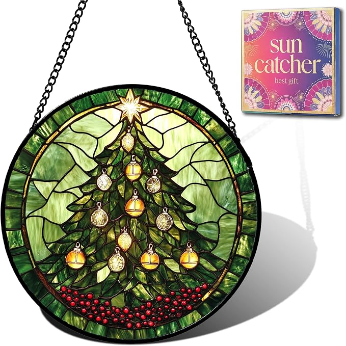 Christmas Tree Acrylic Suncatcher Faux Stained Glass Window Hanging 9.8" | by Unknown