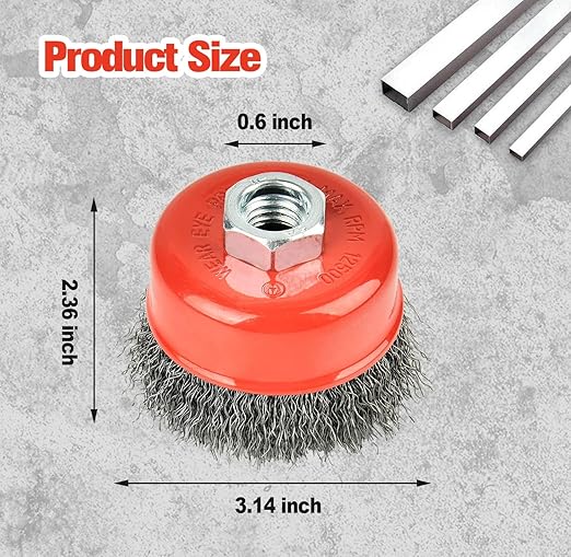 A A IN 60Pack Wire Wheel for Angle Grinder, 3 Inch Grinder Wire Wheel Brush with 5/8"-11 Threaded Arbor for Angle Grinder, 0.014'' Carbon Steel Crimped Wire Cup Brush for Rust,Corrosion,Paint Removal