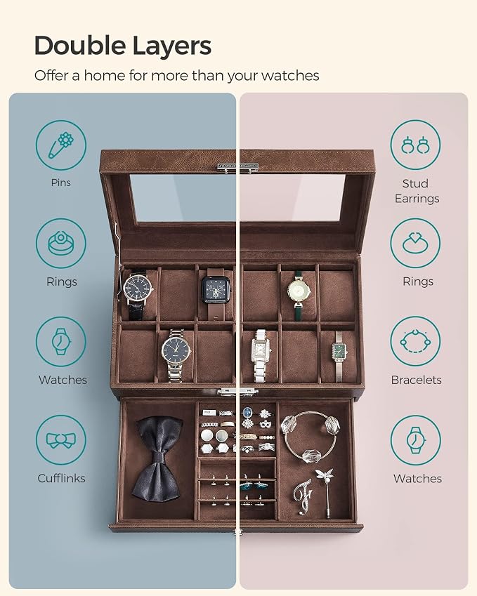 SONGMICS Watch Box, 12-Slot Watch Case Organizer - Image 5