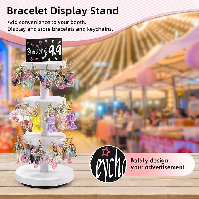 Pinzoveco Bracelet Holder, 3 Tier Wooden Rotating Bracelet Display Stand - Image 2