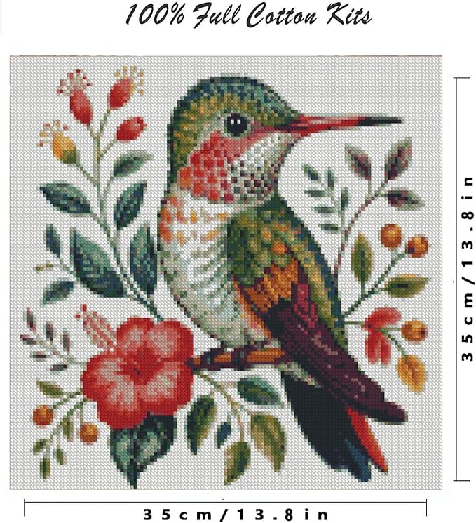 YERUOUIU Hummingbird Stamping Cross Stitch Kit, 11 CT Counting Cross Stitch Kit - Image 2