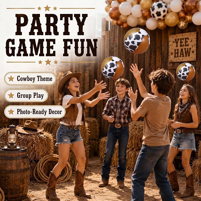 Realspring 12 Pack Cow Print Inflatable Beach Balls 8 Inch Farm Animal Party - Image 7
