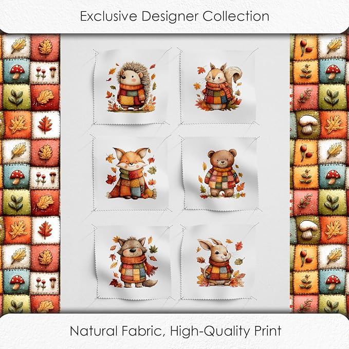 Autumn Animals Patchwork Cotton Fabric Panel – 6 Designs + Bonus Patchwork - Image 5