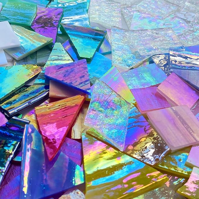 ILLUCKAI 2.2lb Iridescent Stained Glass Sheets, Irregular Mosaic Glass Pieces by ILLUCKAI