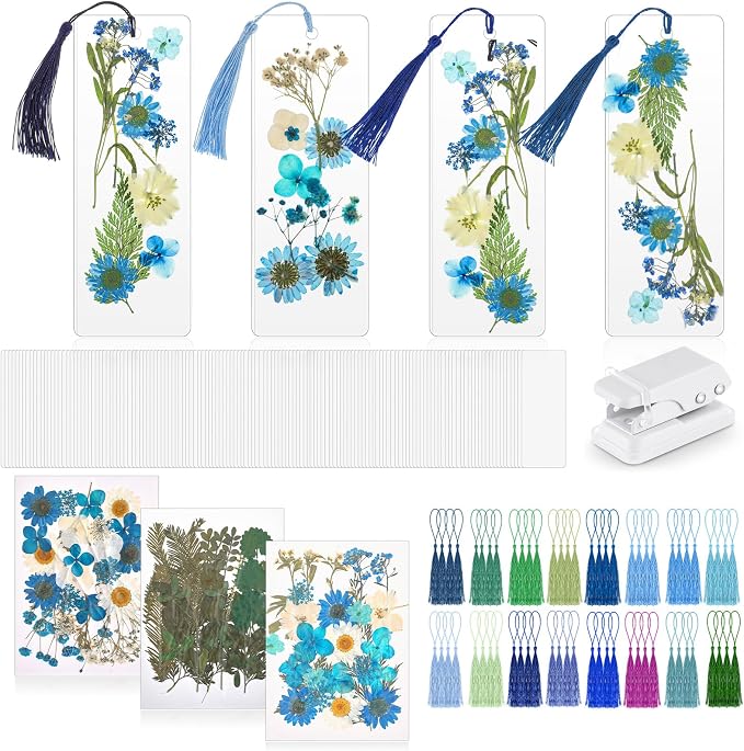 Fuyoooo 376 Pcs Pressed Flowers Bookmark Making Kit, DIY Bookmark Laminating by Liraitoya