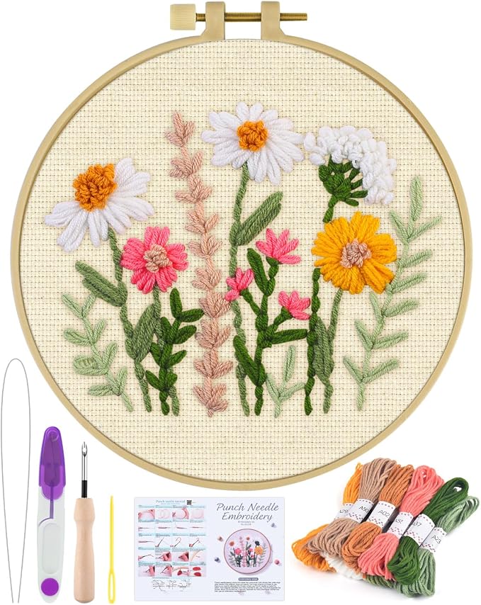 ERKOON Punch Needle Kit Beginners Adults, DIY Easy Flower Embroidery Set by ERKOON