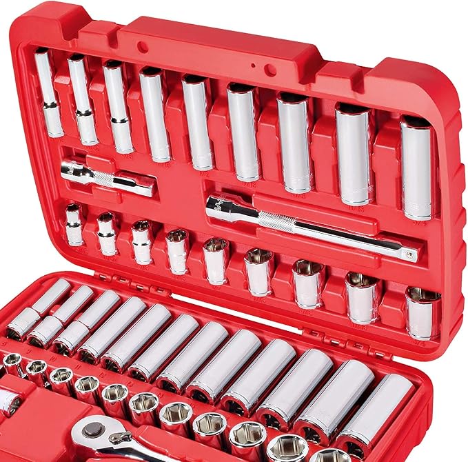 CARBYNE 3/8" Drive 6 Point Socket & Ratchet Set - 55 Piece | SAE & Metric. Includes Metric 8mm to 19mm, SAE 5/16" to 3/4". Chrome Vanadium Steel • From a Family-Run Tool Company Based in the U.S.A.