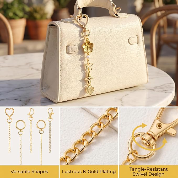 20pcs Gold Keychain Making Kit, Key Ring Swivel Snap Hook Chains, Alloy - Image 3