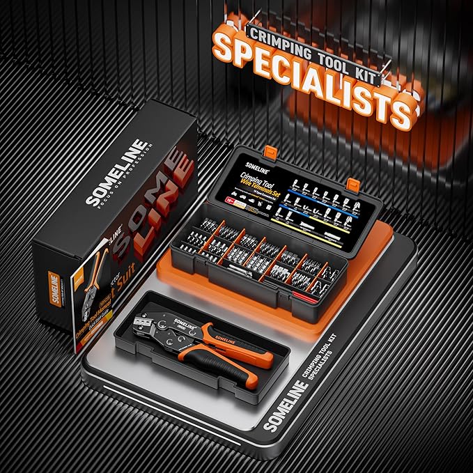 SOMELINE Wire Terminal Connector Crimping Tool Kit,3.9mm 4.8mm 6.3mm 18-10 AWG Crimper, Non-Insulated Copper Connector for Use on Connectors, Male Female Spade and Ring Terminal