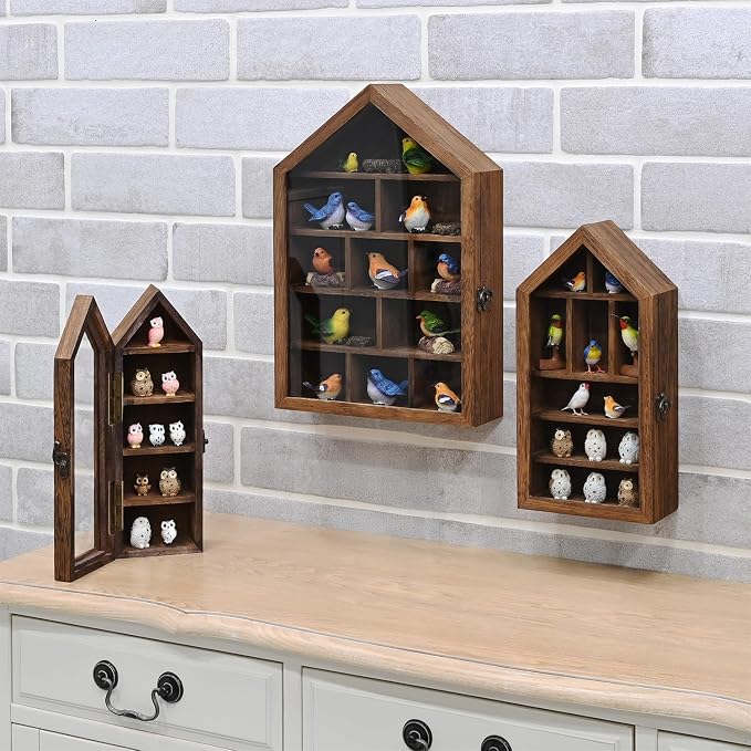 Ikee Design 3 Pcs Set Wall-Mounted House-Shaped Wooden Shadow Cubby Box Display - Image 6