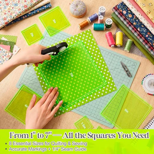 Kigley 8 Pcs Square Quilting Templates and Rulers 1/1.5/2/3/4/5/6/7 Inch - Image 4
