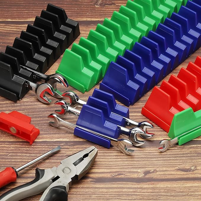 PATIKIL 23pcs Magnetic Wrench Organizer for Tool Box, Magnetic Modular Wrench Organizer Holder Toolbox Universally for 23 Tools Drawer Chest Ratcheting Offset Wrenches, Blue