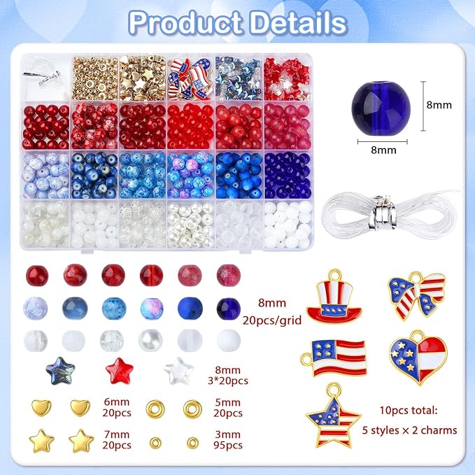 DUQGUHO Red White and Blue Glass Beads - Image 3