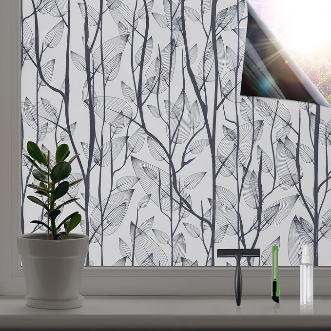 Leaf Pattern Window Tint with Installation Tools, Sun Blocking Window Tint by Dktie