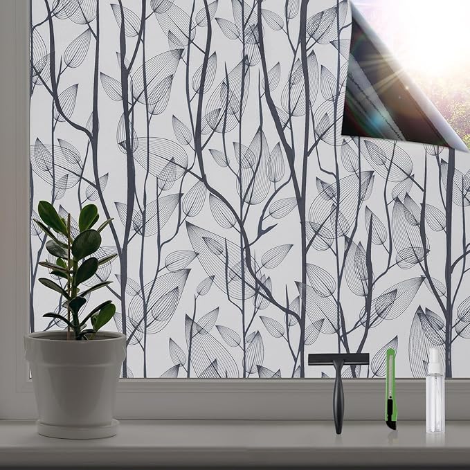 Leaf Pattern Window Tint with Installation Tools, Sun Blocking Window Tint by Dktie