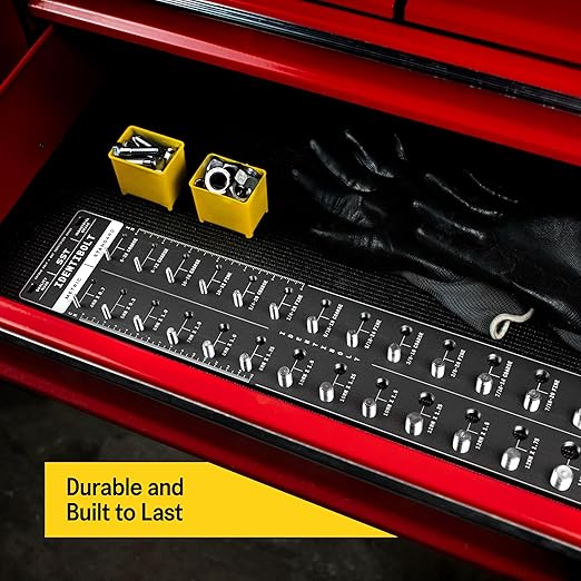 SST - Original Identibolt - Precise Threadchecker and Wall Mount - Imperial SAE and Metric Threads - 28 Nuts & Bolts Identifier - from #6 to ½ & 4mm to 14mm - in. and Cm. Rulers - Made in USA