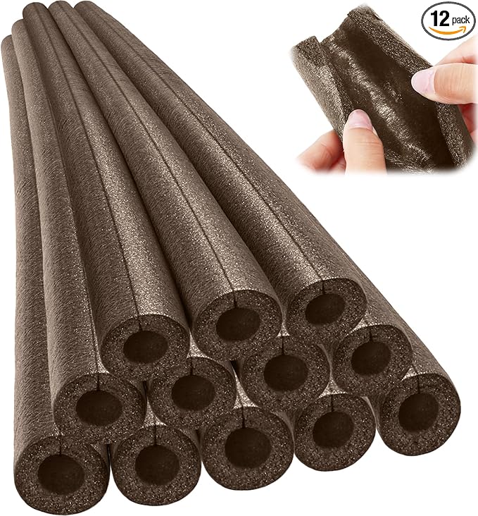 Amylove 12 Pcs 3.3 Feet Foam Pipe Insulation Foam Tube Insulating Water Pipe Pool Swim Noodles Heat Preservation Pipe Covers for Tubing Outdoor Freeze Protection (Brown,3/4 Inch)