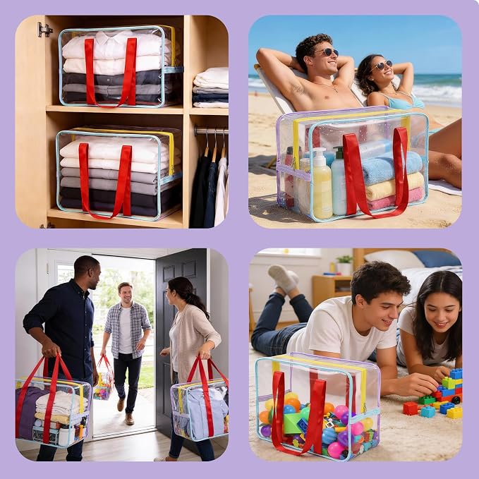 4 Pack PVC Toy Storage Bags, Large 15.75" x 8.66" x 12.21" Clear Double Zipper - Image 7