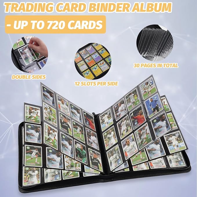 12 Pocket Ringless Side Loading Trading Card Binder, 720 Cards PU Fixed Page - Image 6