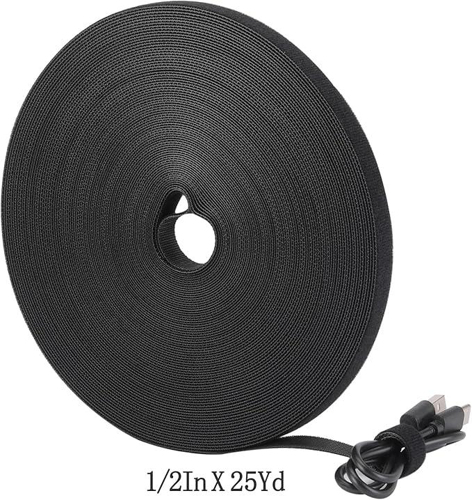 Cable Ties Reusable Straps Cable Wire Management Roll Black Fastening Double Sided Hook and Loop Tape (1/2inch)
