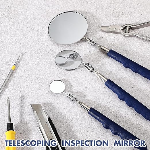 3 Pieces Telescoping Inspection Mirror Stainless Steel Extendable Mechanic Mirror with Long Handle Tool for Technicians Mechanics Contractors (Blue)
