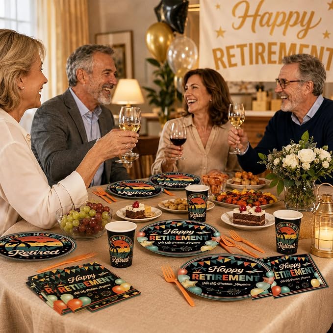 Qyeahkj 100 Pcs Retirement Party Plates and Napkins Set Happy Retired Birthday - Image 6