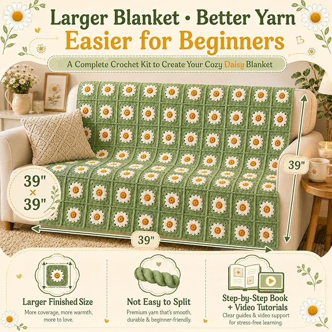 Coopay Crochet Kit for Beginners Adults, Large Crochet Blanket Kit - Image 2