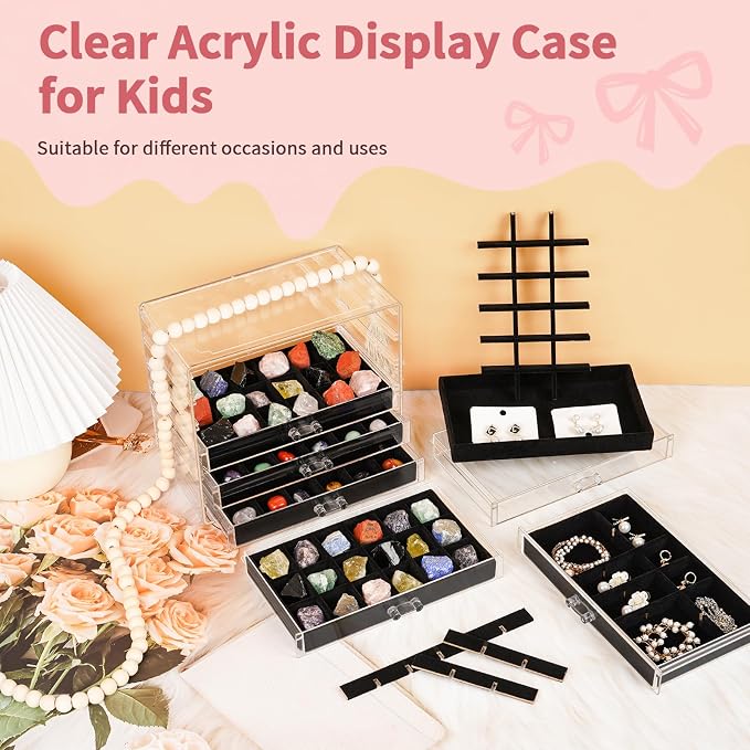 Bfttlity Acrylic Rock Display Case, 108 Grids Rock Collection Box - Image 5