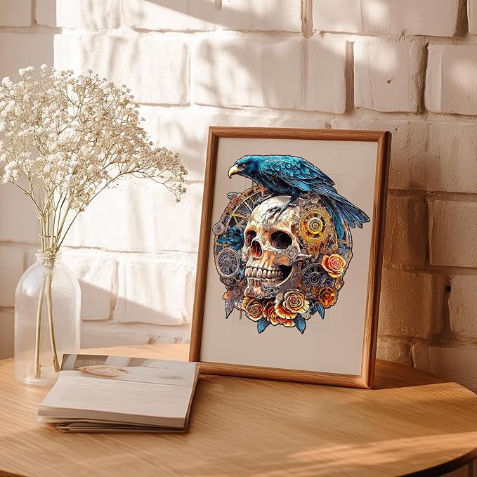KAAYEE Wooden Puzzles for Adults, Raven & Mechanical Skull Wooden Jigsaw Puzzle - Image 2