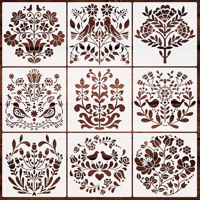 9pcs Navia Floral Stencils by CZONG