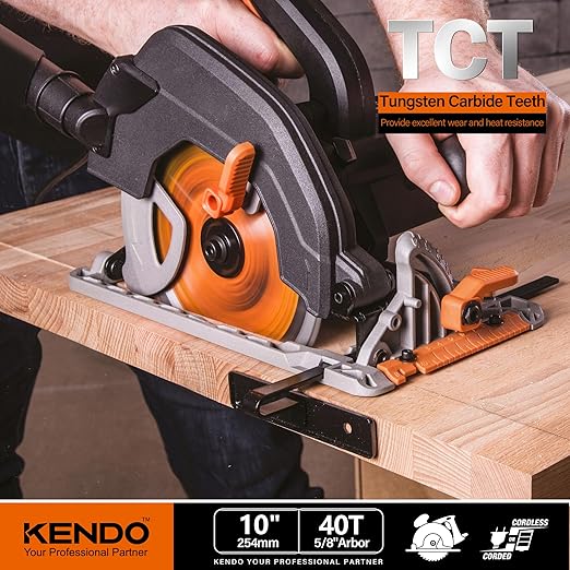 KENDO 1-Pack 10 Inch 40T Carbide-Tipped Circular Saw Blade with 5/8 Inch Arbor, Professional ATB Finishing Woodworking Miter/Table Saw Blades for Plywood, Laminate, Ripping Wood
