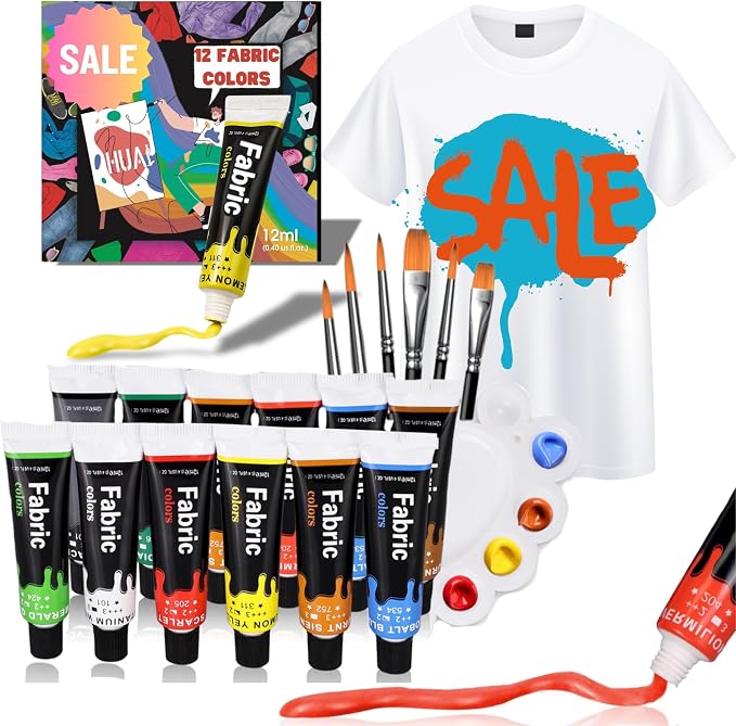 HUAL Fabric Paint Set for Clothes 12 Vibrant Colors Textile Paint by HUALART