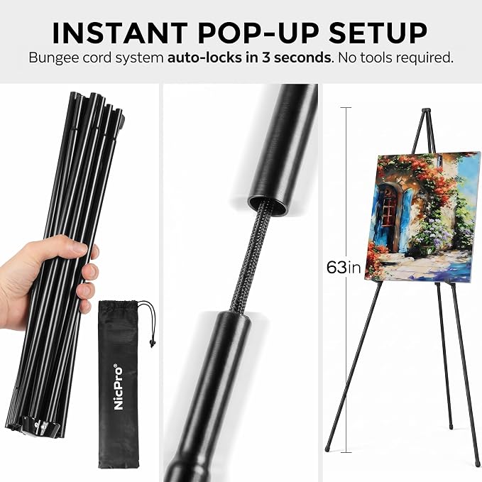 Nicpro Art Folding Easels for Display, 6 Pack 63 Inches Metal Floor Easel Stand - Image 4