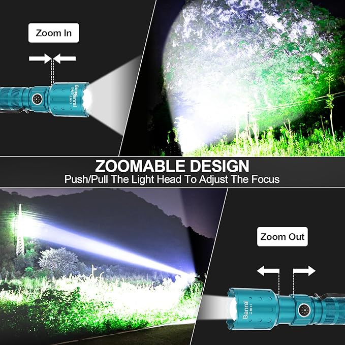 Flashlights High Lumens Rechargeable, Super Bright Long Range Small Powerful Flashlight, 6 Modes LED Tactical Pocket Waterproof Flash Light for Home Emergency (2, Turquoise)
