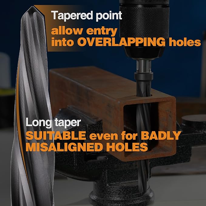 4pcs Bridge/Construction Reamer Set, 3/8", 1/2", 5/8", 3/4”, M35 HSS Taper Chucking Reamer Drill Bit for Steel Alloy Aluminum Metal Wood Plastic, 3/8" or 1/2" Shank, to Enlarge/Align Holes