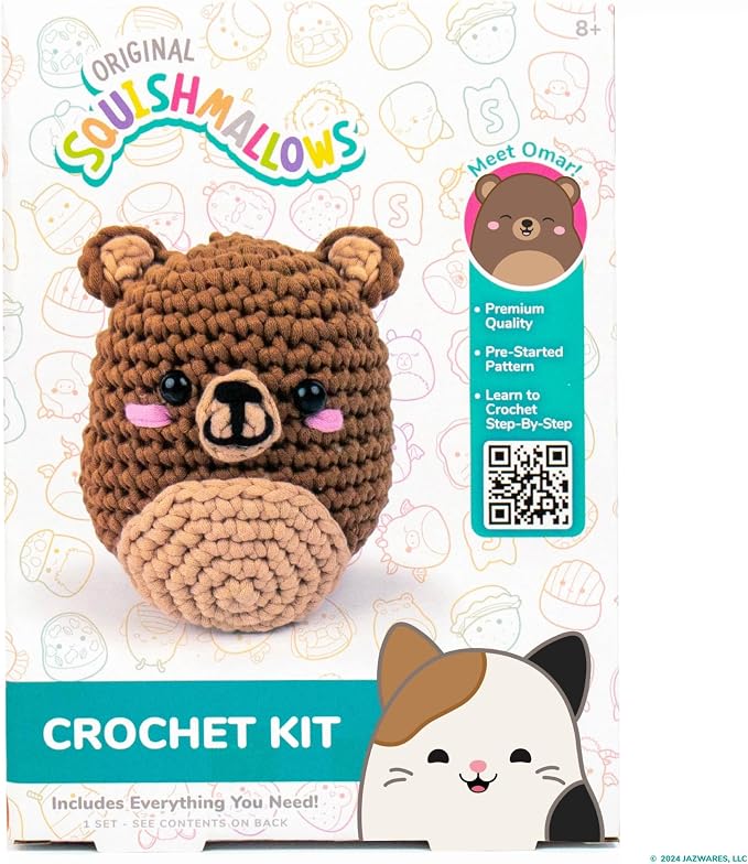 Original Squishmallows Omar the Bear Crochet Kit, Includes Yarn, Crochet Hook - Image 8