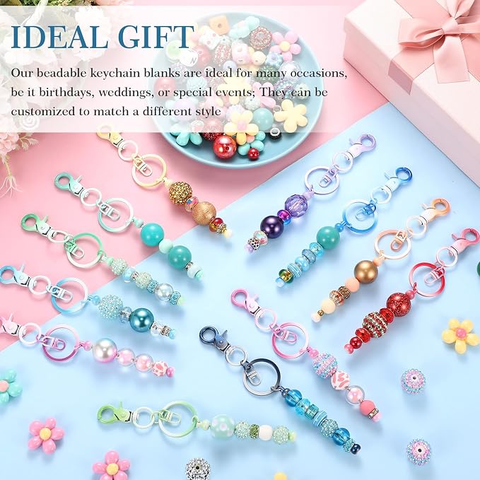 Tondiamo 12 Pcs Beadable Keychains Bars Bulk Blank Beaded Metal Keychain - Image 6