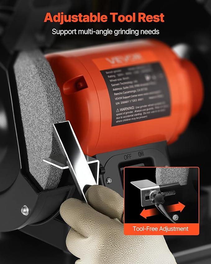 VEVOR Bench Grinder, 8-inch Single Speed Bench Grinder, 3450RPM High-Speed Table Grinders with 750W 6.2A Induction Motor, 36/60-Grit Grinding Wheel & Adjustable Eye Shield for Fast Sharpening Grinding