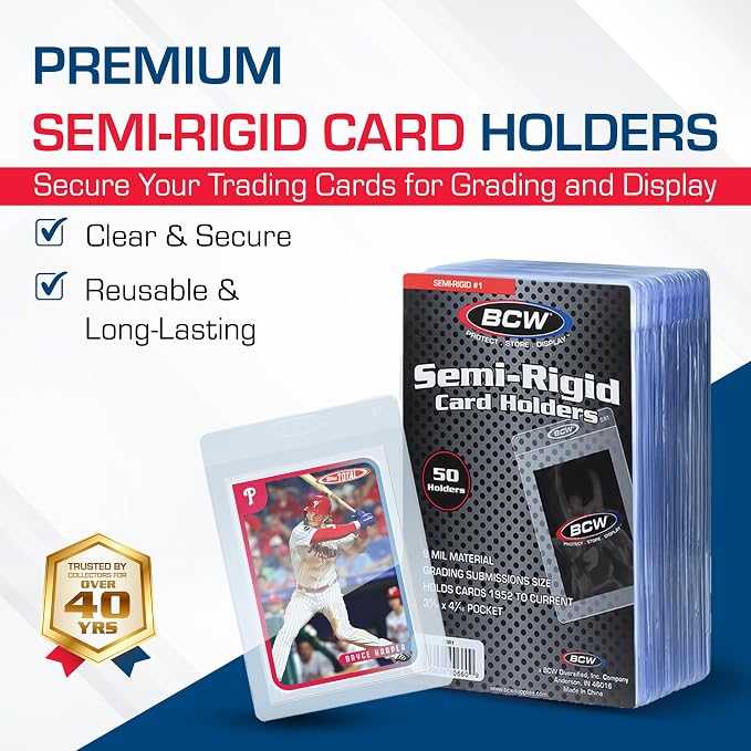 BCW Semi Rigid Card Holder #1 | 100 Pack | Semi Rigid Card Sleeves - Image 2